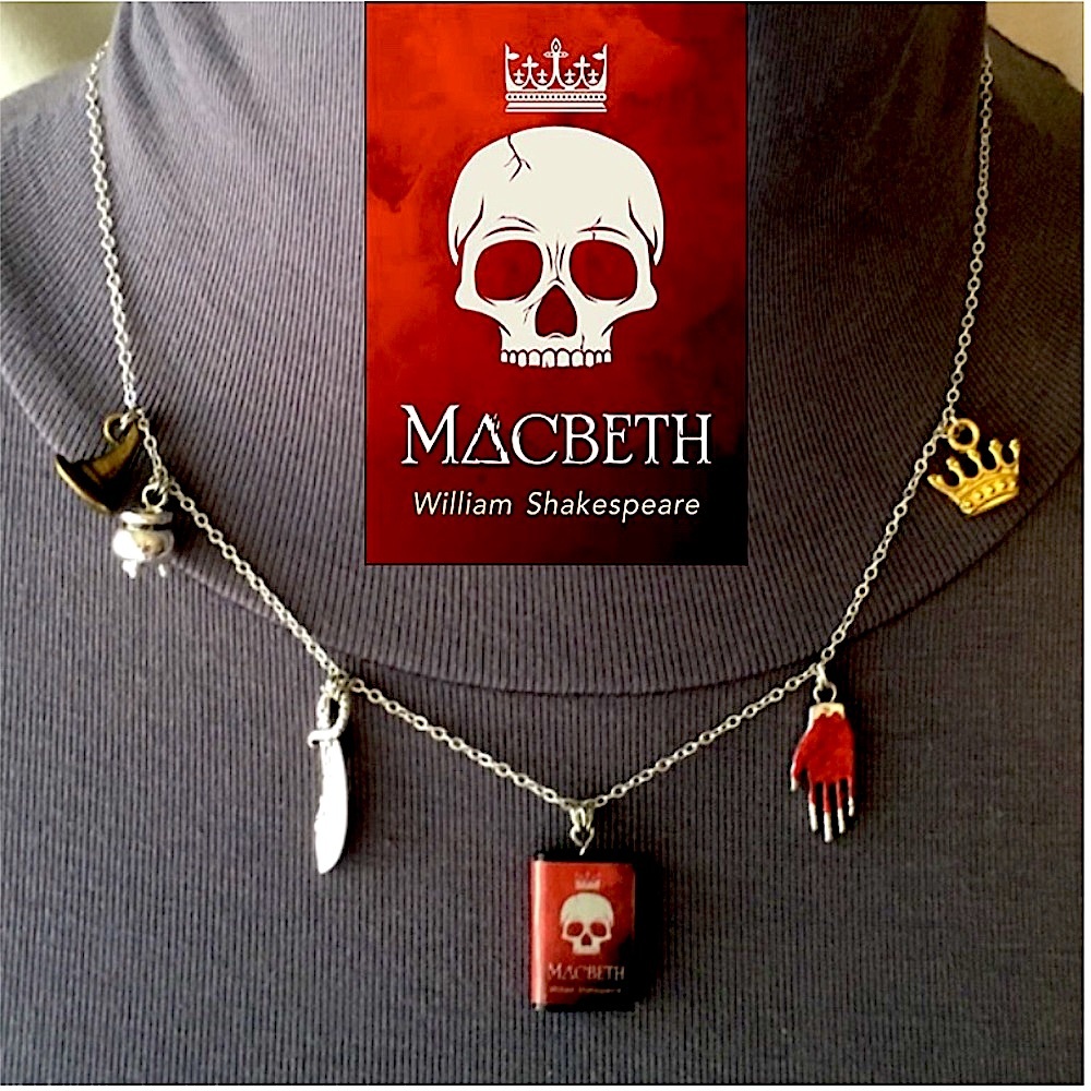 Macbeth by William Shakespeare Handmade Literature Necklace, Dagger, Bloody Hand
